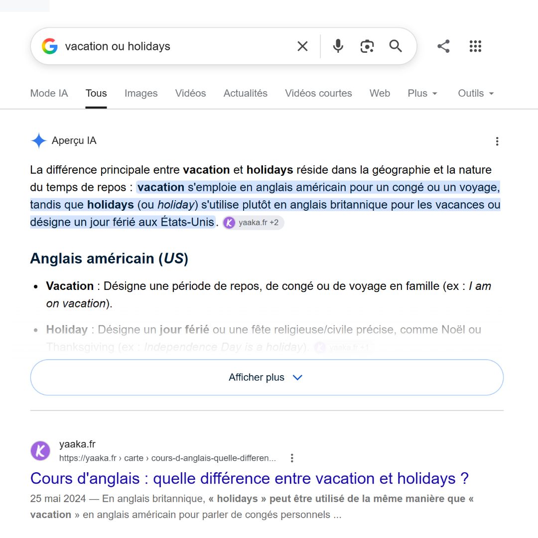 VACATION OU HOLIDAYS