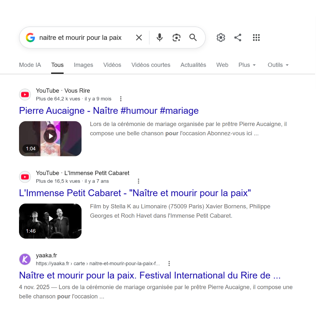 NAITRE ET MOURIR POUR LA PAIX