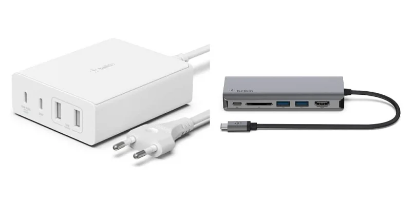 Belkin Chargeur USB GaN (108 W) pour Plusieurs appareils, 2 Ports USB-C et 2 Ports USB-A, Station de Recharge & Adaptateur USB-C multiport 6-en-1 (4K HDMI, USB-C PD Pass-Through 100 W, 2 x USB A)