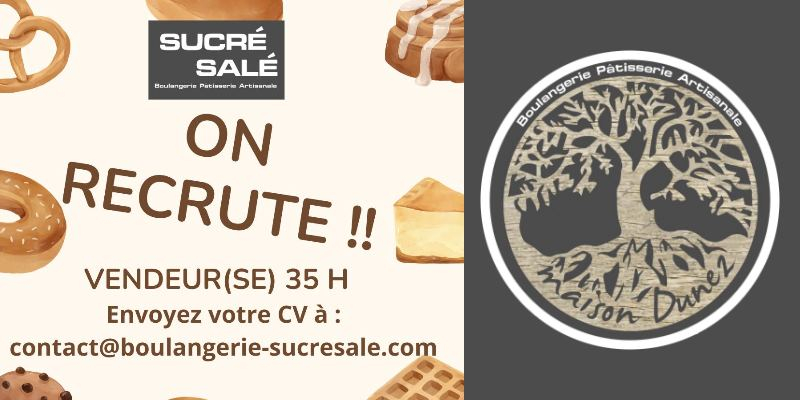 Sucré Salé Beaupréau recrute un(e) vendeur(euse) en boulangerie, pâtisserie