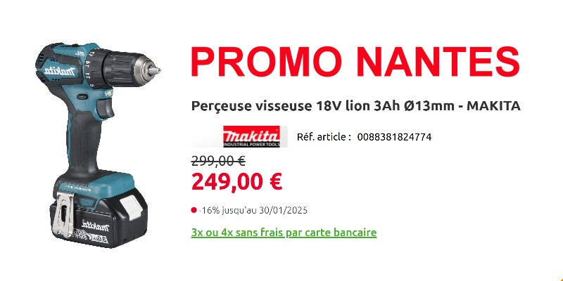 Promo perceuse visseuse 18V Makita Nantes - 16%