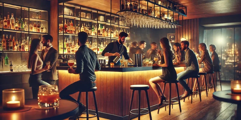 Donnez les noms d'un endroit et d'une ville où l'on peut consommer au comptoir.