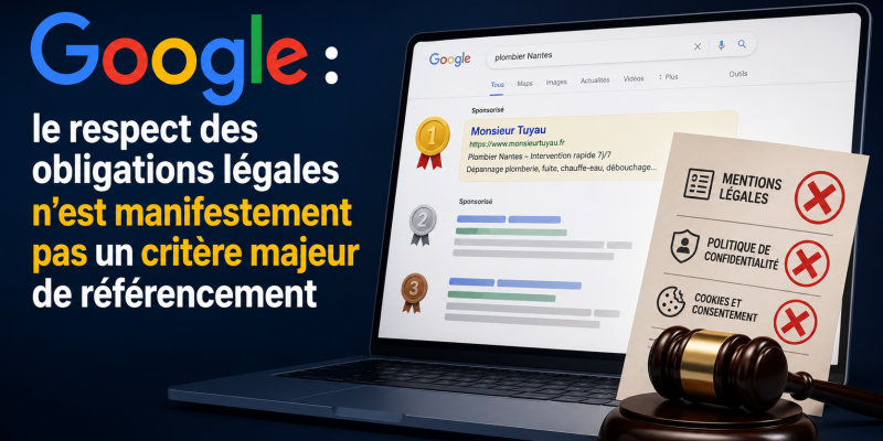 Google : le respect des obligations légales n’est manifestement pas un critère majeur de référencement