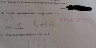 5x3 n'est pas équivalent à 5+5+5