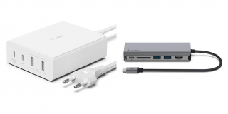 Belkin Chargeur USB GaN (108 W) pour Plusieurs appareils, 2 Ports USB-C et 2 Ports USB-A, Station de Recharge & Adaptateur USB-C multiport 6-en-1 (4K HDMI, USB-C PD Pass-Through 100 W, 2 x USB A)