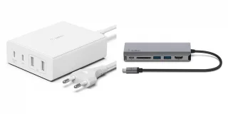Belkin Chargeur USB GaN (108 W) pour Plusieurs appareils, 2 Ports USB-C et 2 Ports USB-A, Station de Recharge & Adaptateur USB-C multiport 6-en-1 (4K HDMI, USB-C PD Pass-Through 100 W, 2 x USB A)