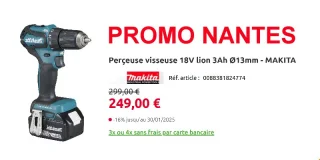 Promo perceuse visseuse 18V Makita Nantes - 16%